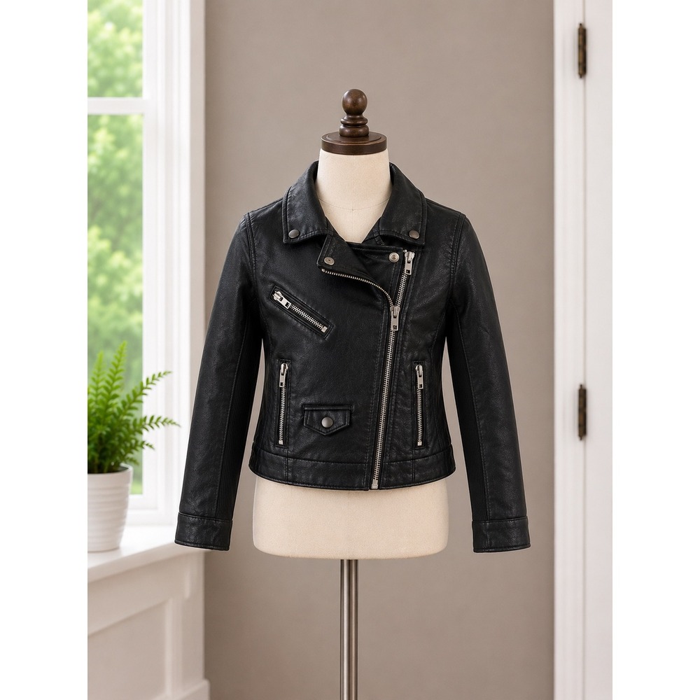 BLANKNYC Kids Black Faux Leather Moto Biker Bomber Jacket Size Medium 7/8